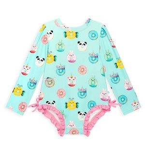 Posh Peanut Donuts Frill-Trim Rashguard Swimsuit - 3T
